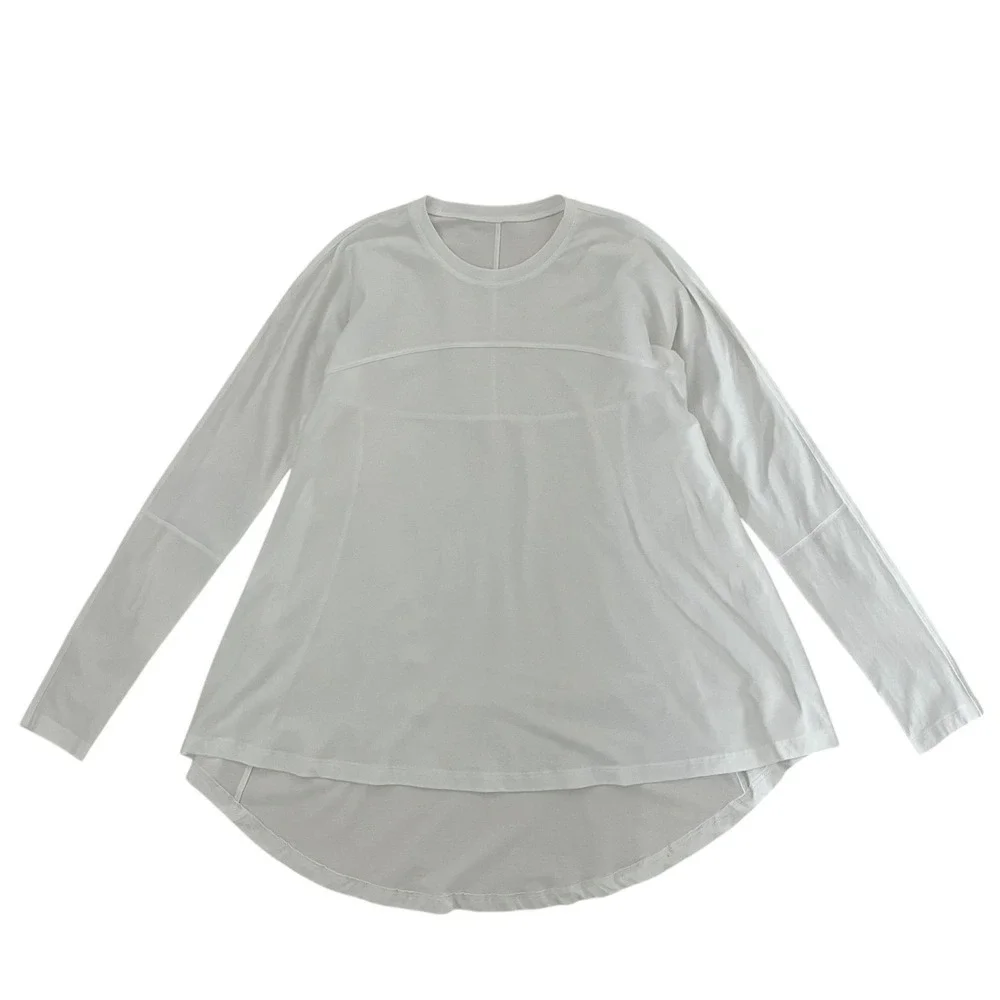 Lululemon Acadia White Long Sleeve Pima Cotton High Low Shirt SZ 4‎ Athleisure